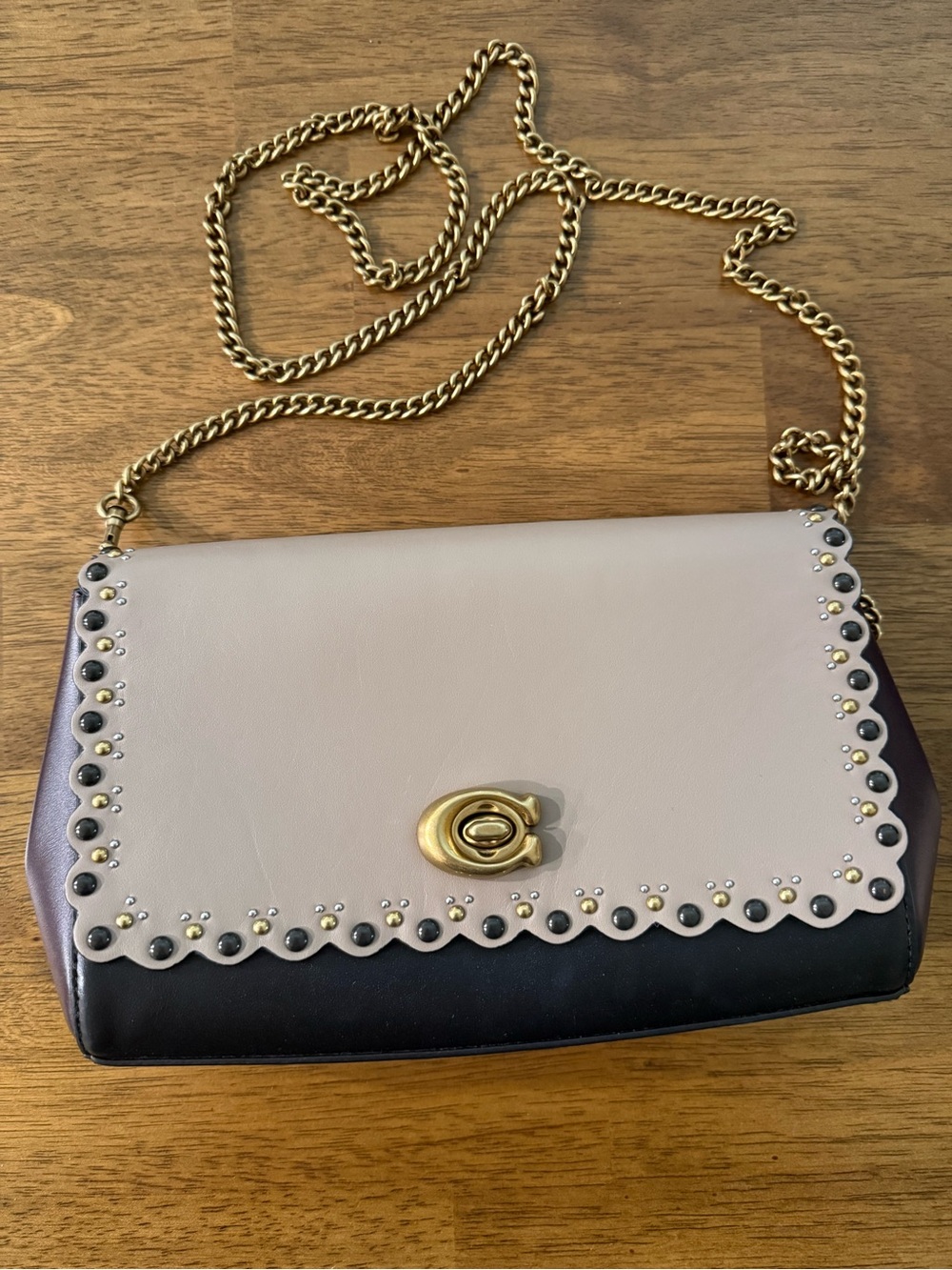 Coach Turnlock Scallop Edge Crossbody with decorative rivets